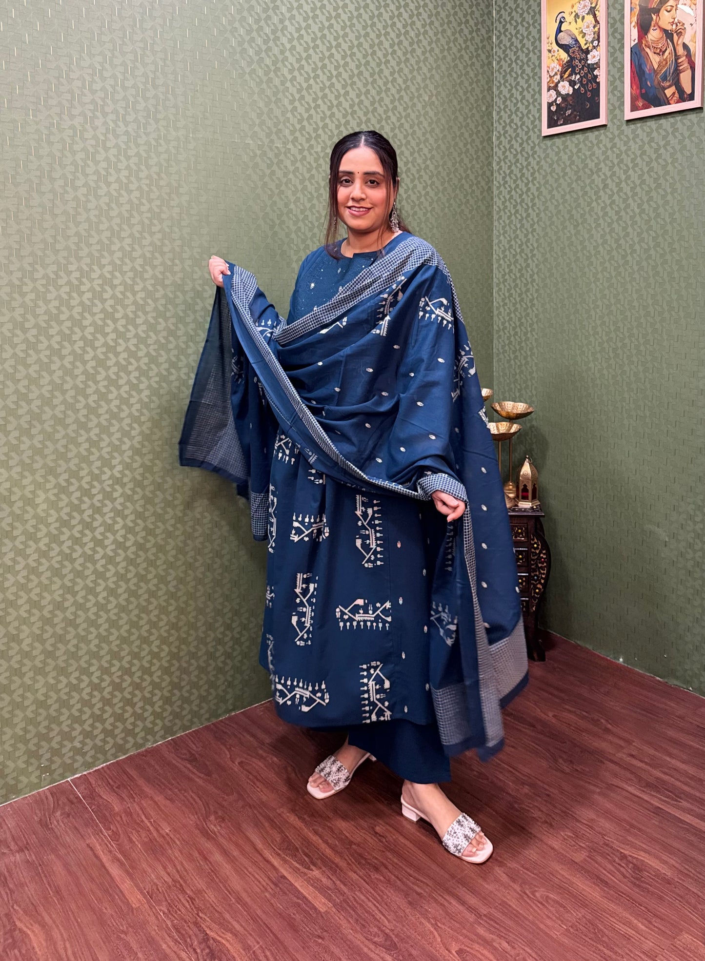 Navy Blue A-Line Cotton Suit Set #1791