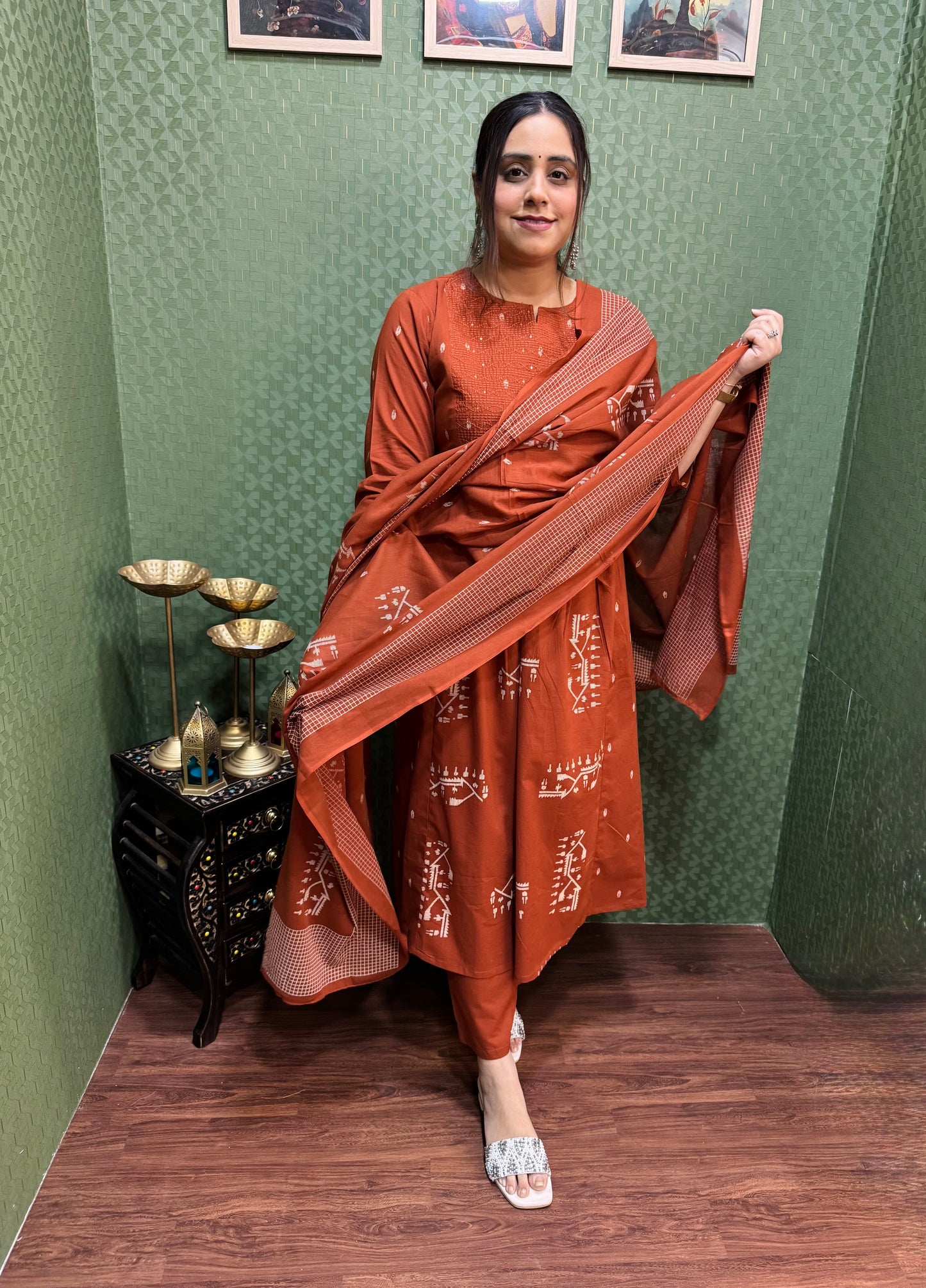 Rust A-Line Cotton Suit Set #1792