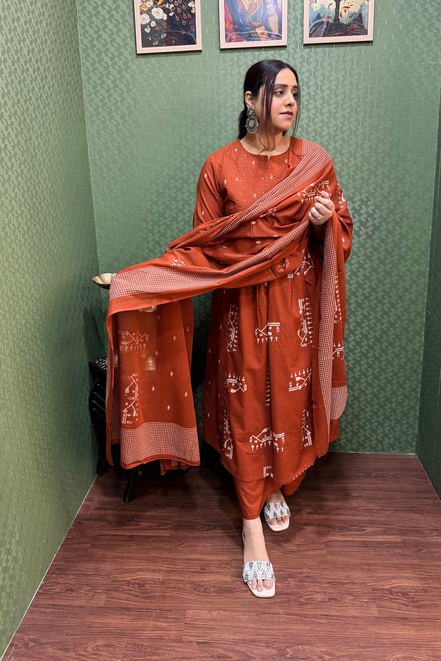 Rust A-Line Cotton Suit Set #1792