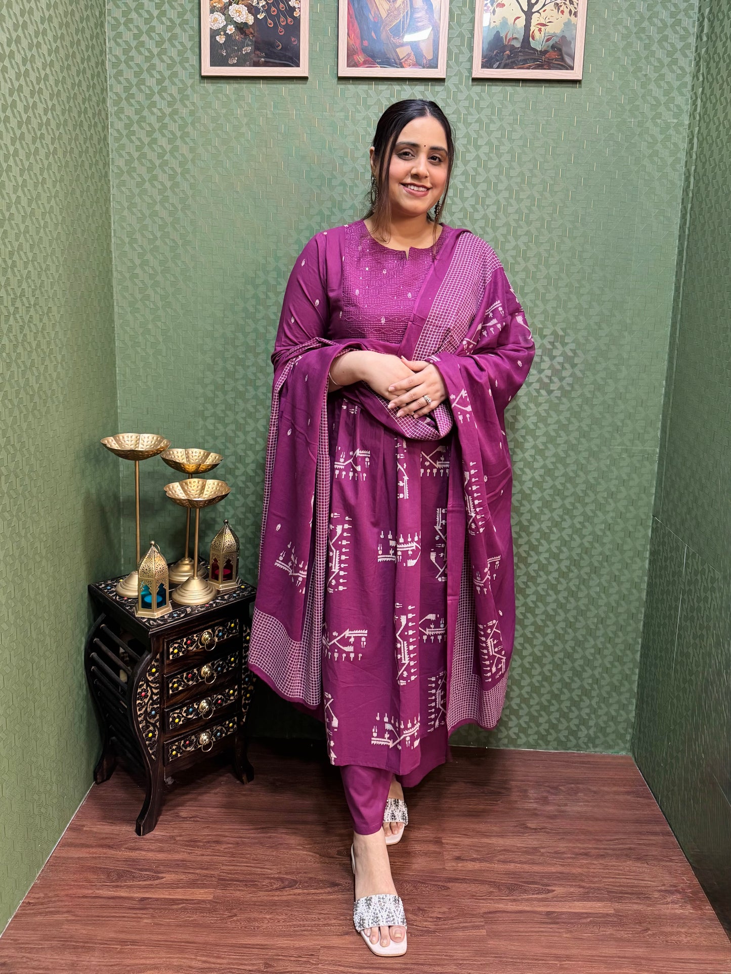 Wine A-Line Cotton Suit Set #1793