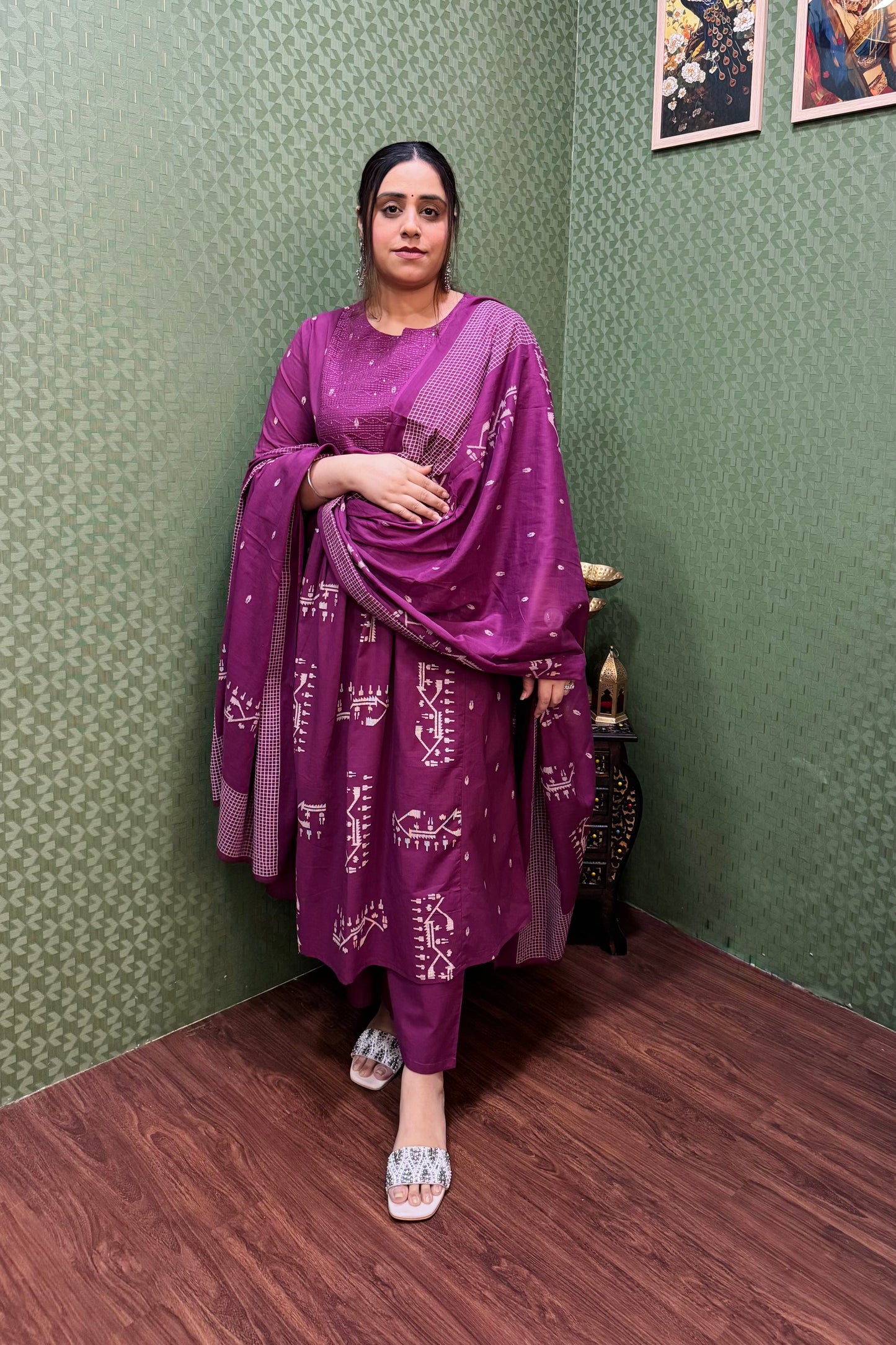 Wine A-Line Cotton Suit Set #1793