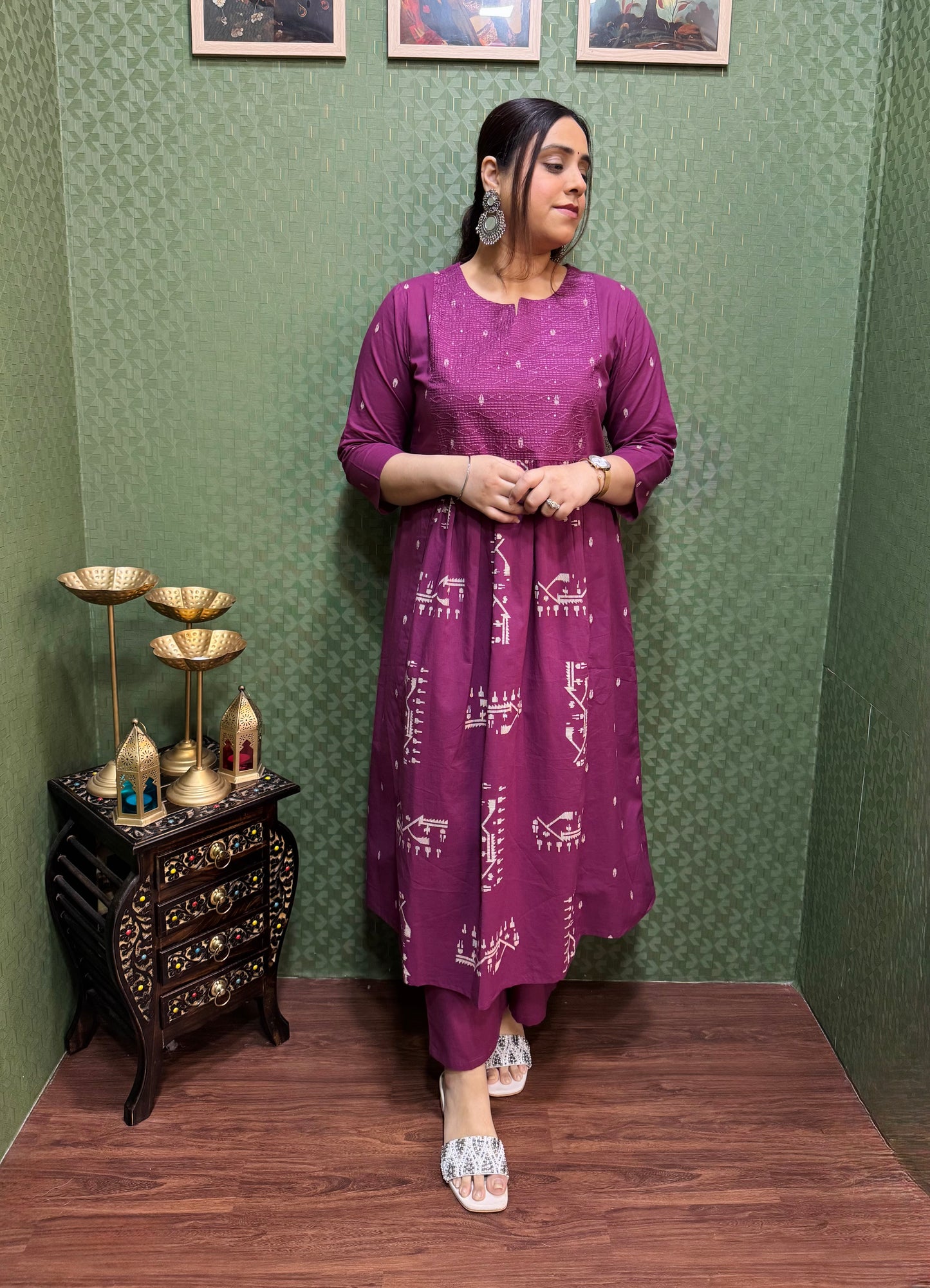 Wine A-Line Cotton Suit Set #1793