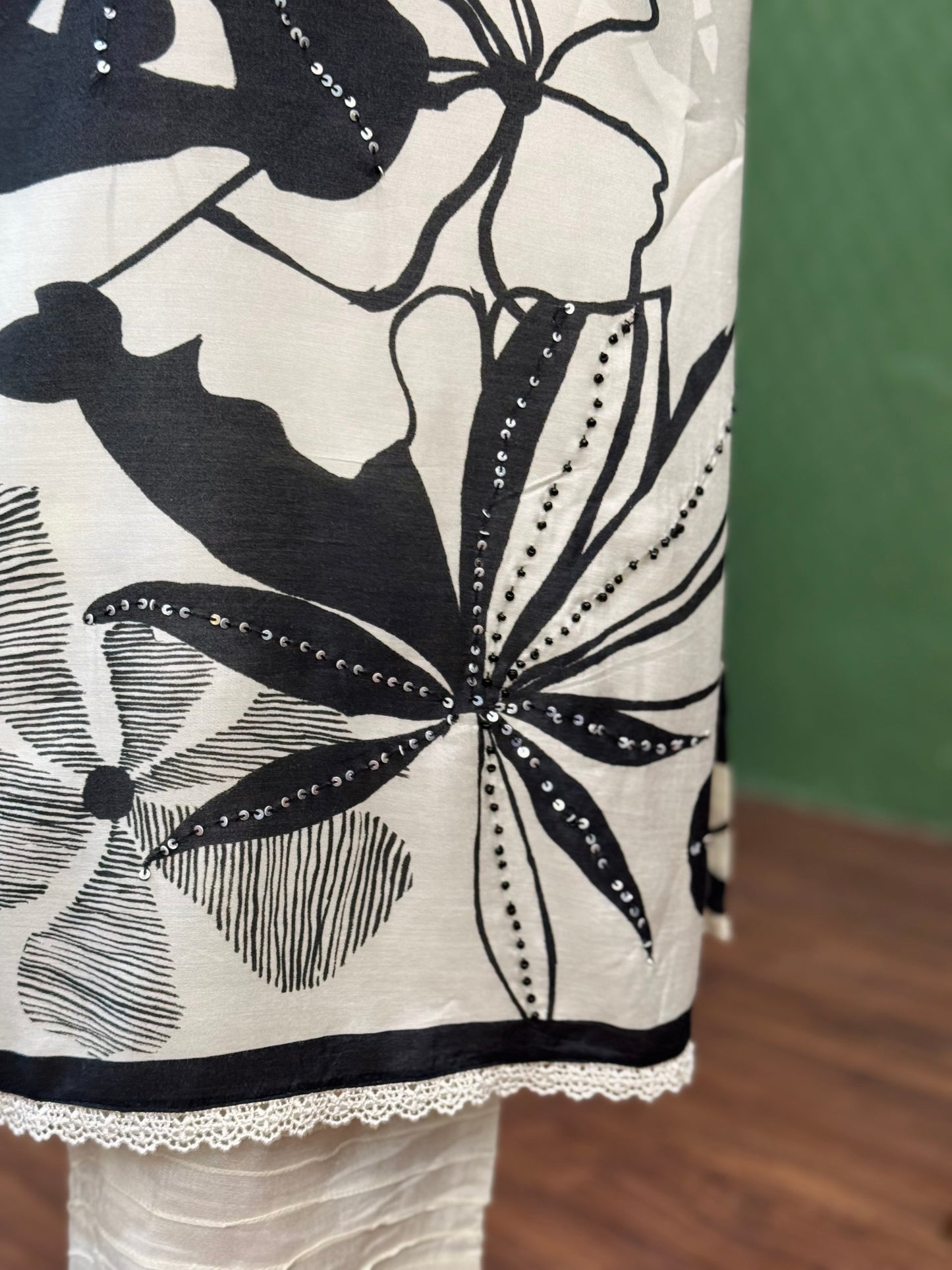 Ivory & Black Pure Muslin Digital Print Suit #1767