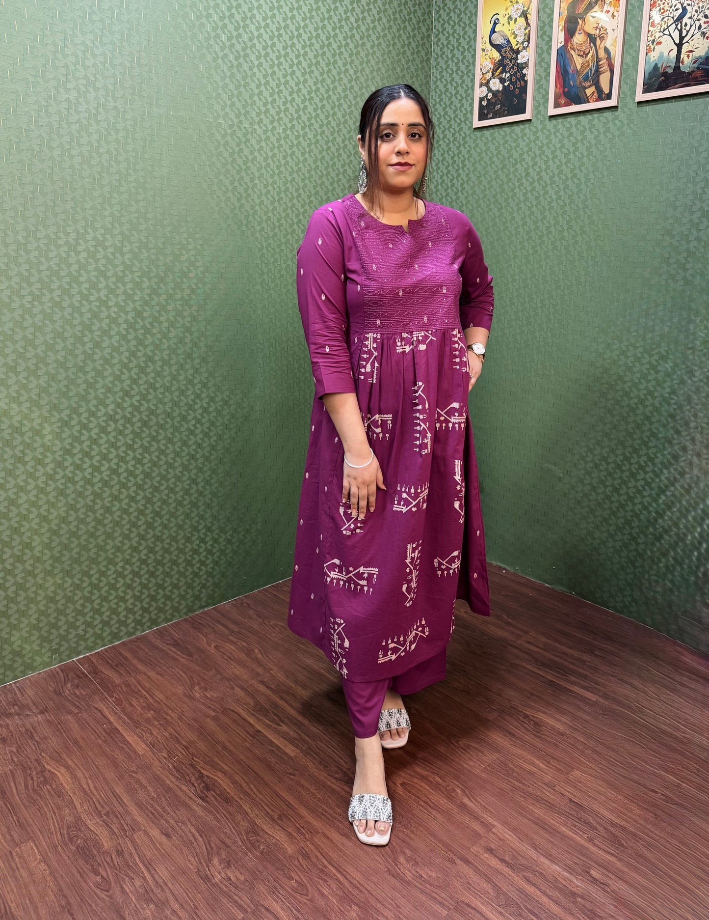 Wine A-Line Cotton Suit Set #1793