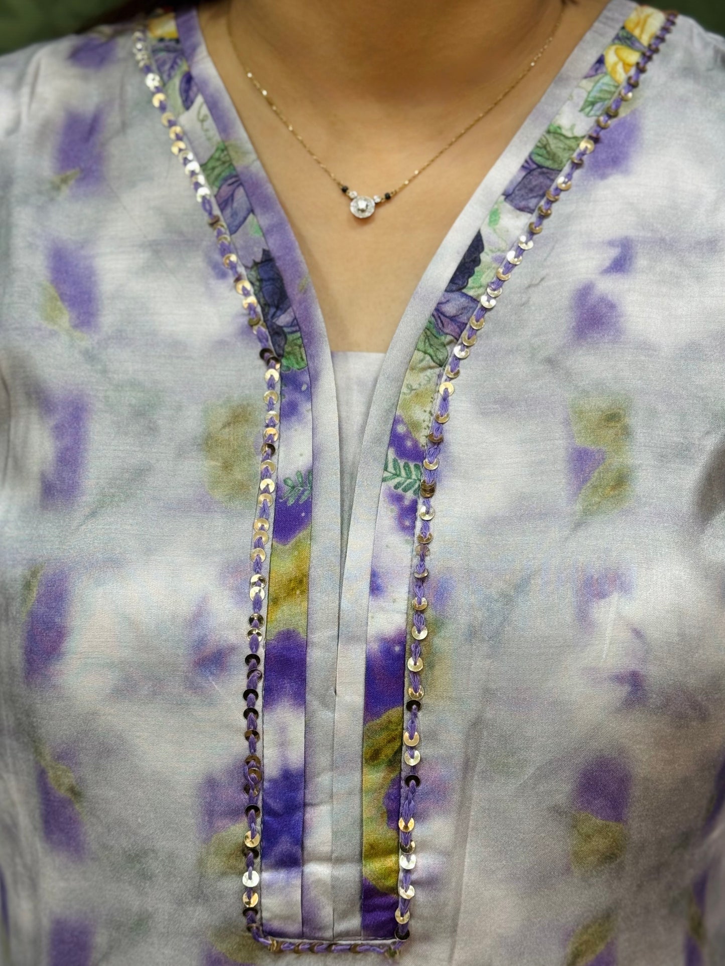 Pure Muslin Grey & Purple Digital Print Suit Set #1768