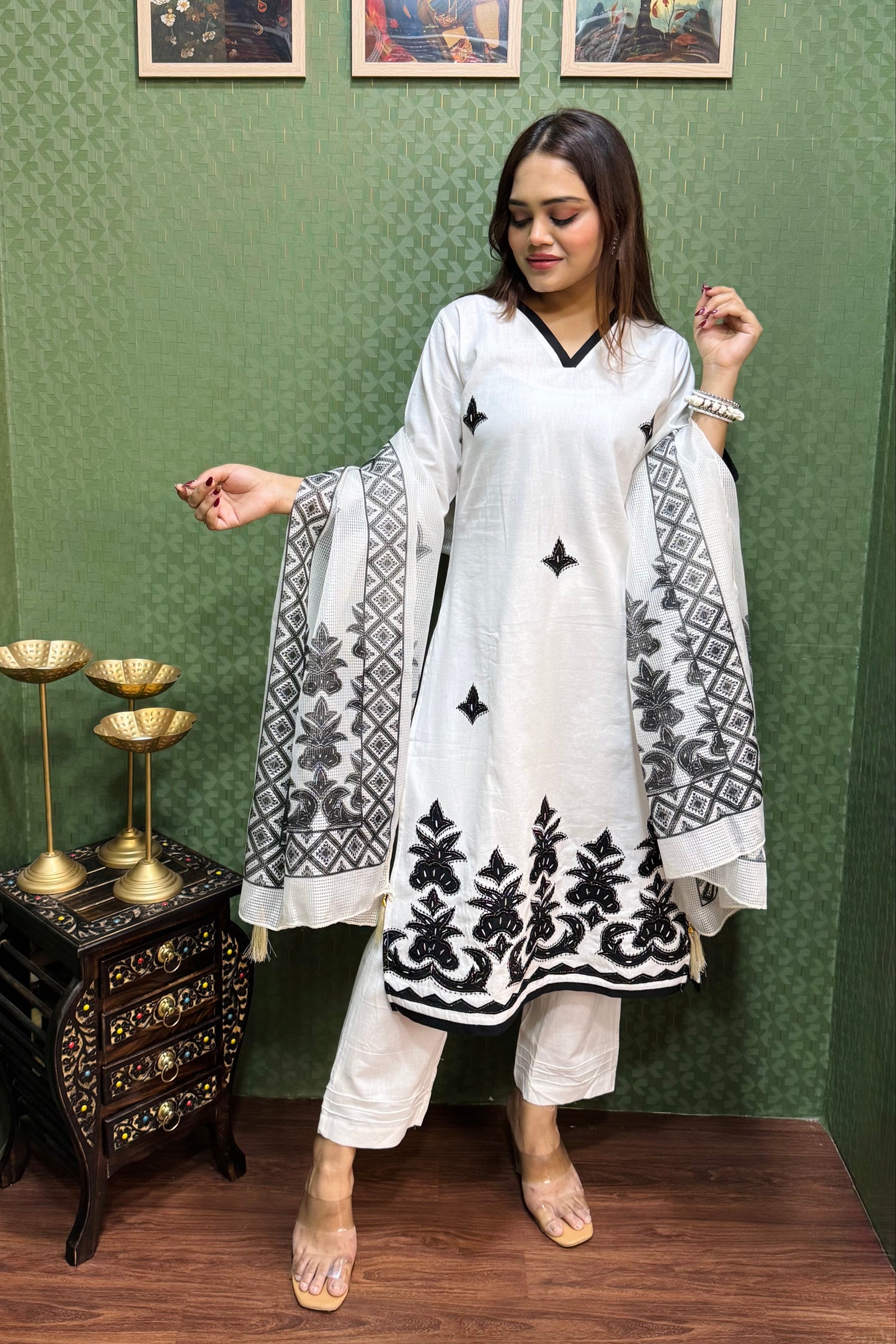 White Pure Cotton Designer Suit #1780