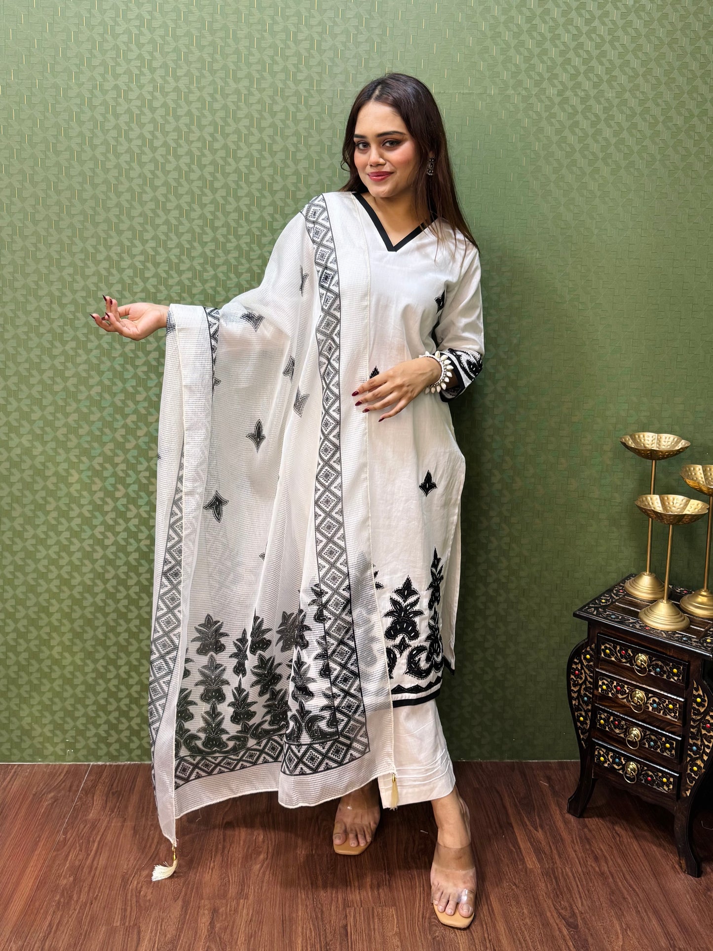 White Pure Cotton Designer Suit #1780