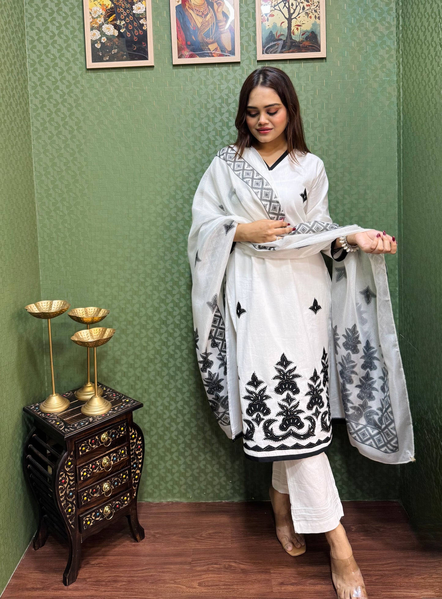 White Pure Cotton Designer Suit #1780