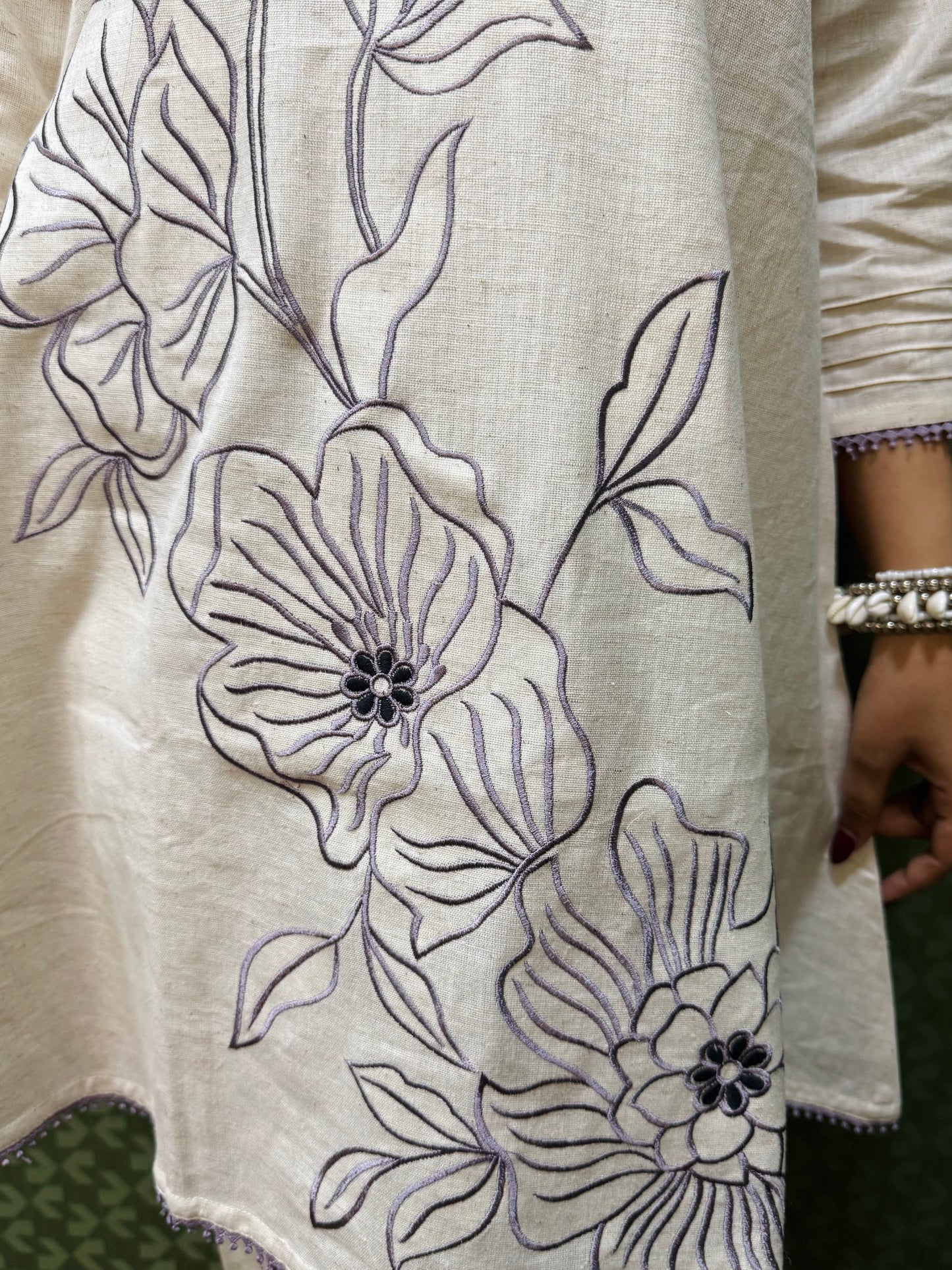 Linen Cotton Co-ord Set with Thread Floral Embroidery #1773