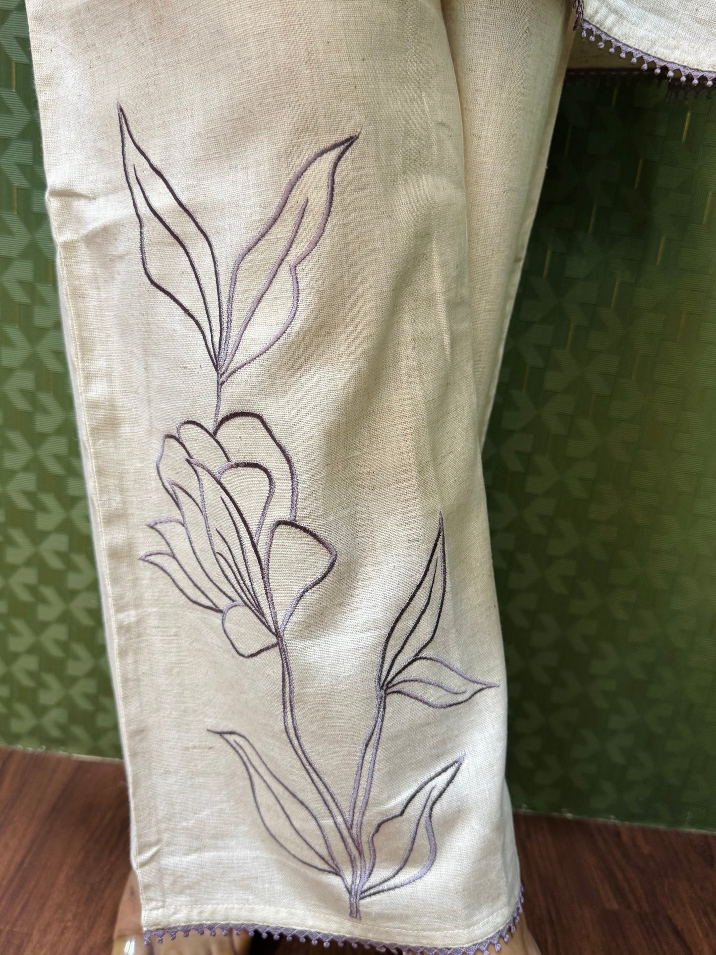 Linen Cotton Co-ord Set with Thread Floral Embroidery #1773