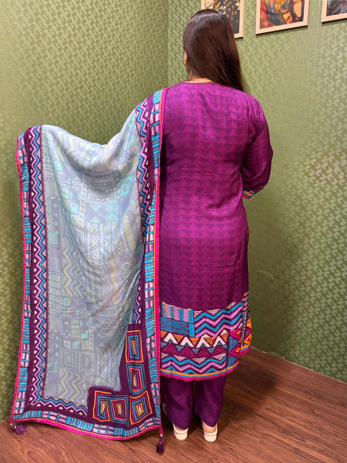 Pure Muslin Purple Digital Print Suit Set #1764