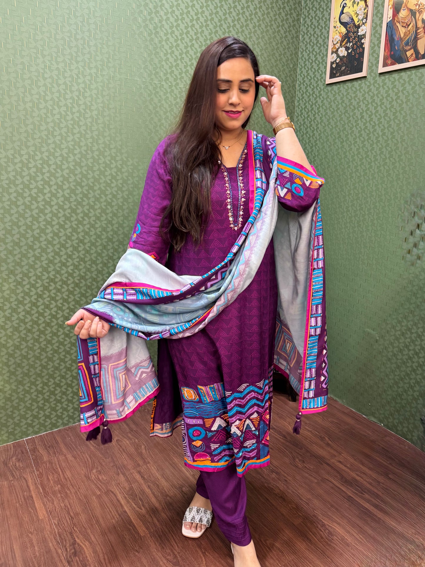 Pure Muslin Purple Digital Print Suit Set #1764