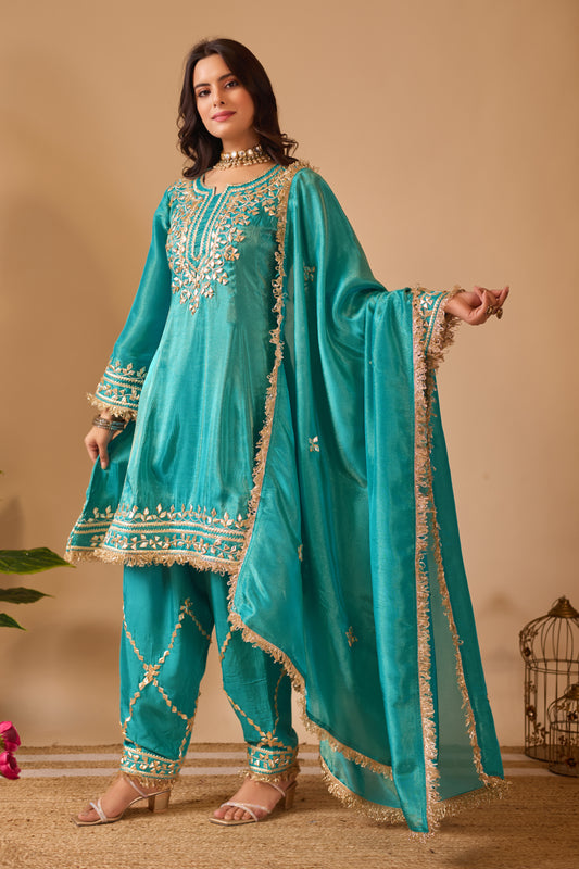 Azure Grace Tissue Shimmer Silk Suit #1894