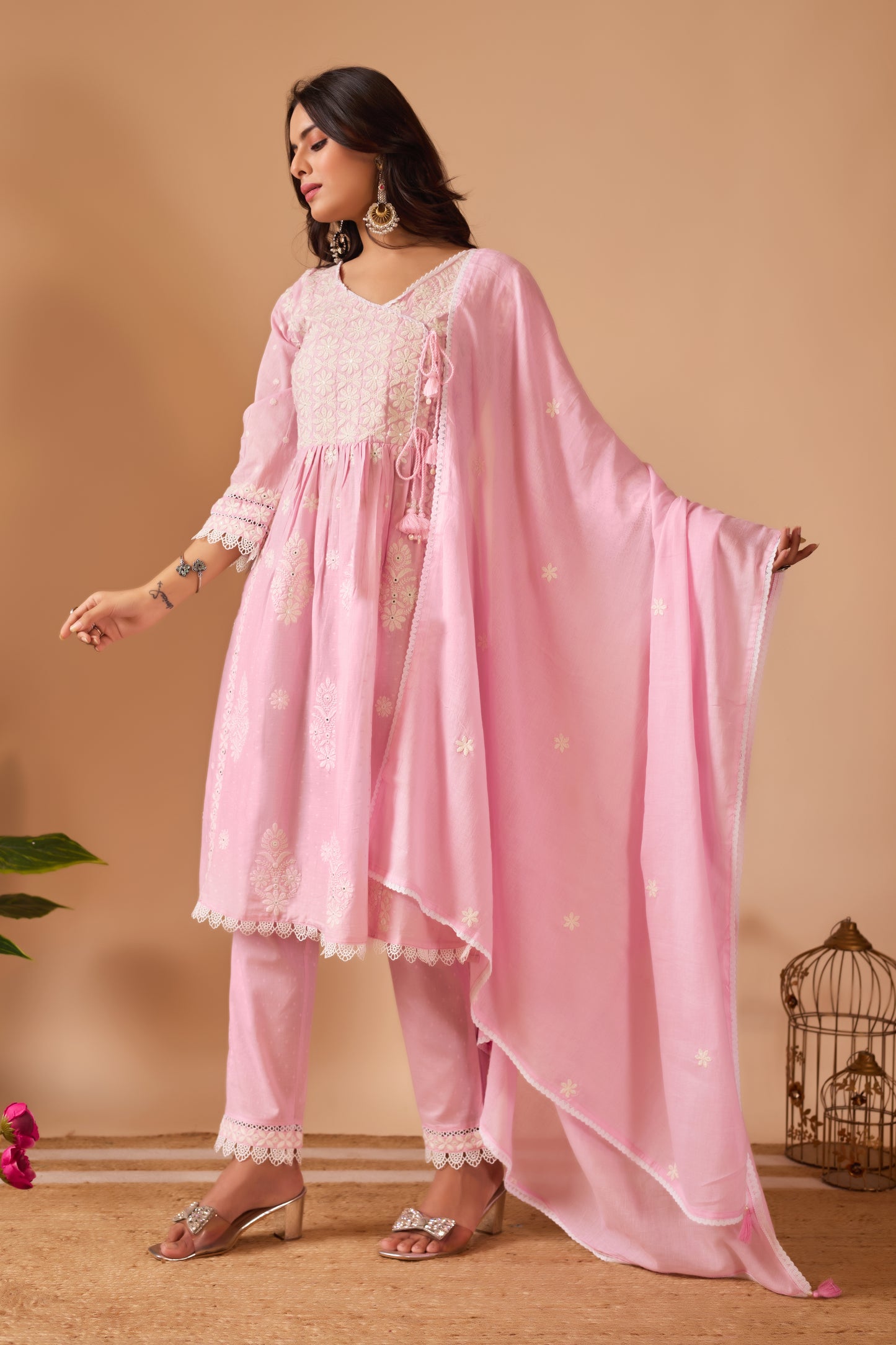 Chikankari Dobby Mal Cotton Suit Set – Blush Pink