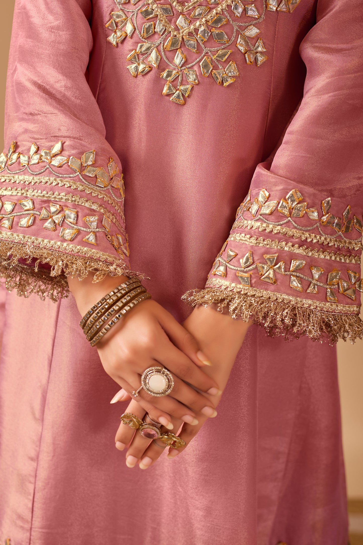 Blush Rose Gold Tissue Shimmer Silk Suit #1895