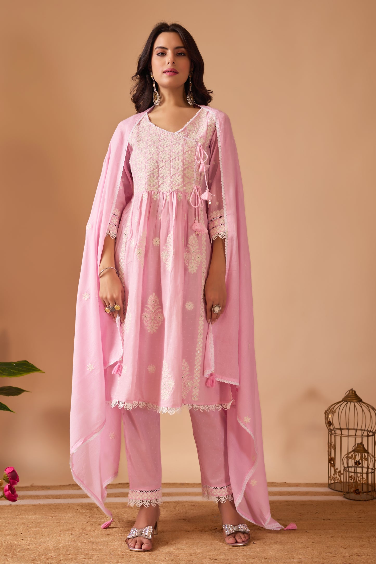 Chikankari Dobby Mal Cotton Suit Set – Blush Pink