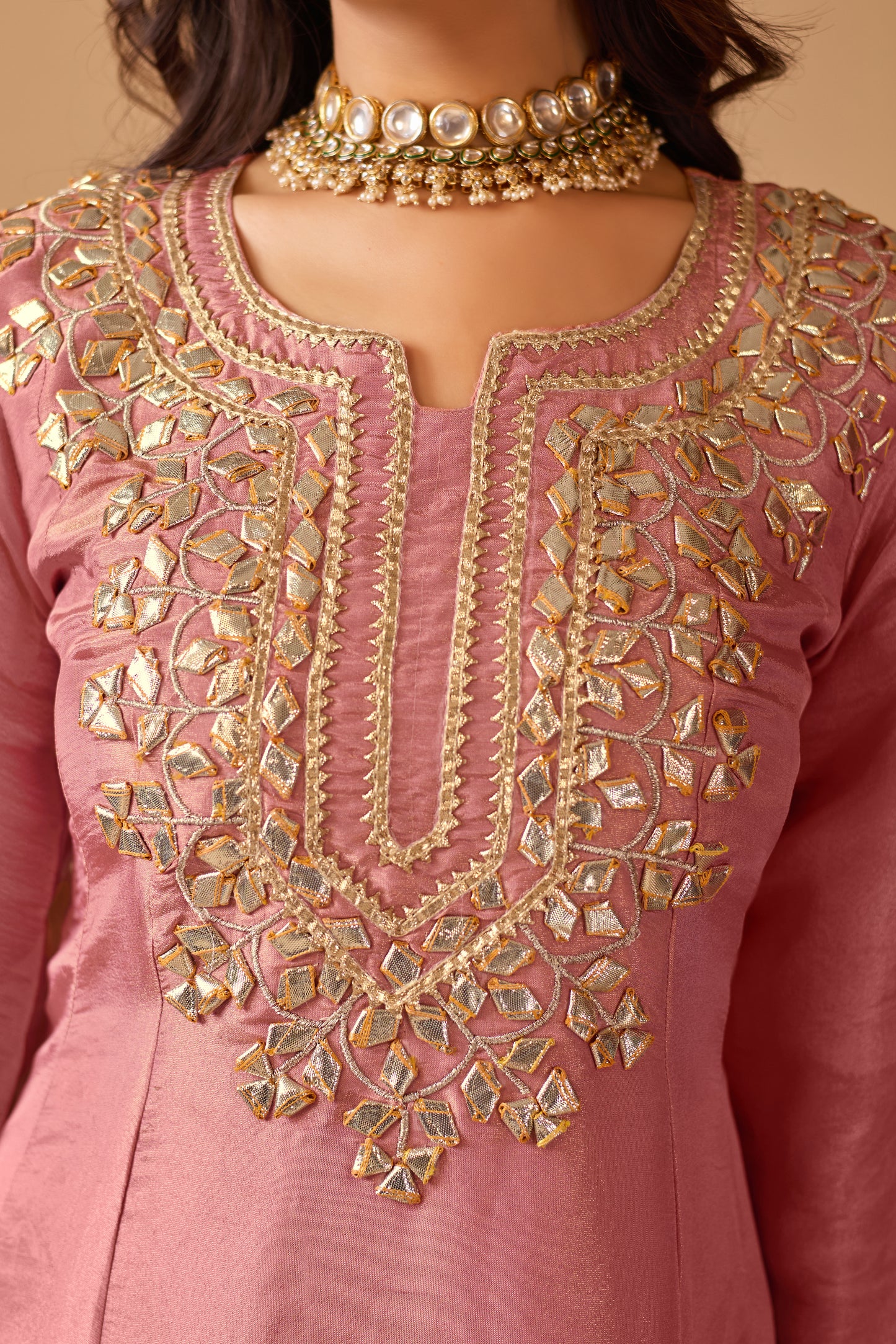 Blush Rose Gold Tissue Shimmer Silk Suit #1895