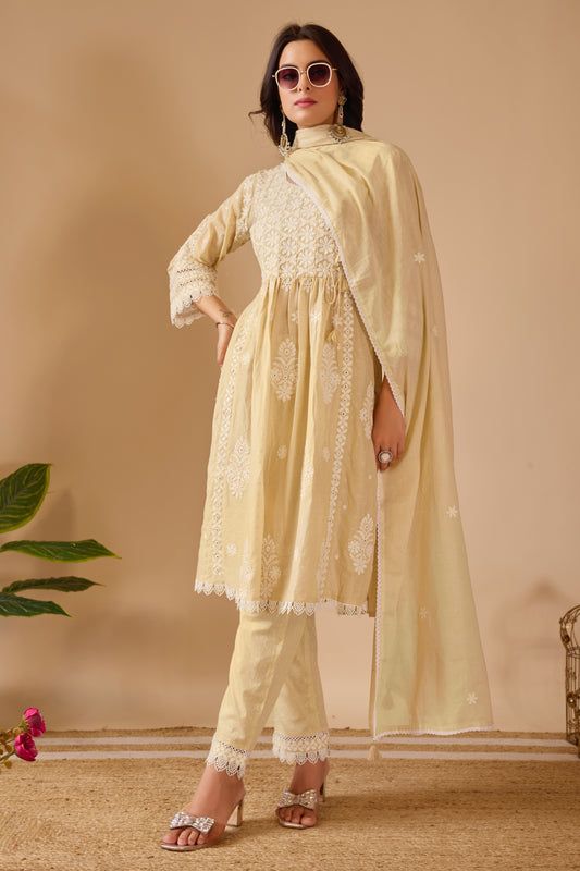 Chikankari Dobby Mal Cotton Suit Set - Soft Beige