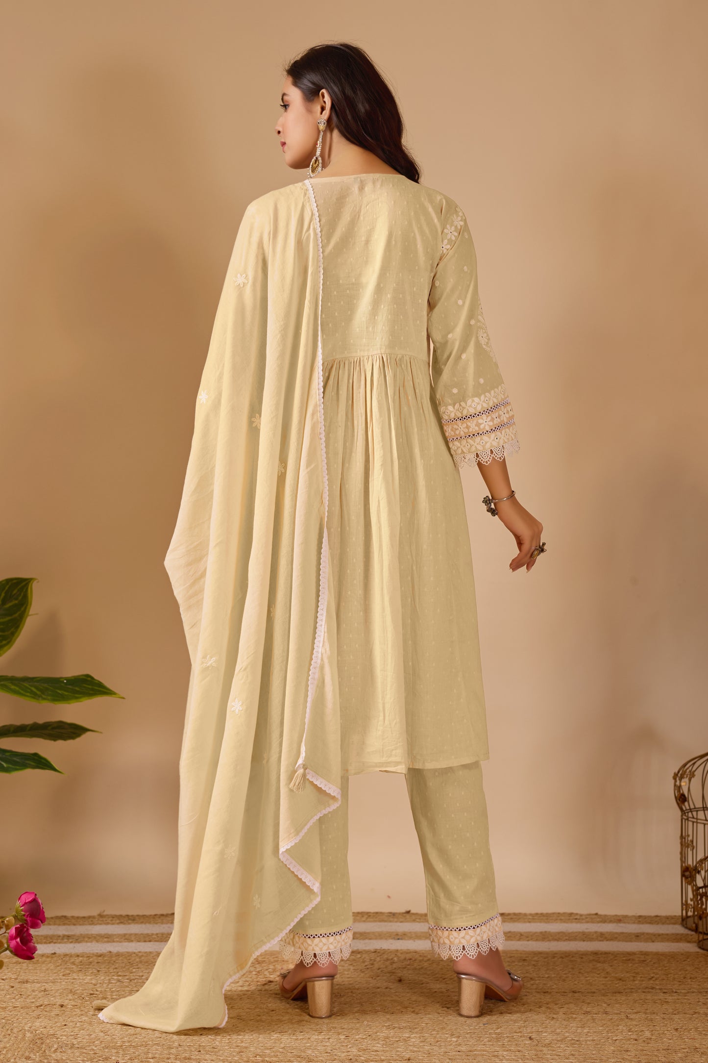 Chikankari Dobby Mal Cotton Suit Set - Soft Beige