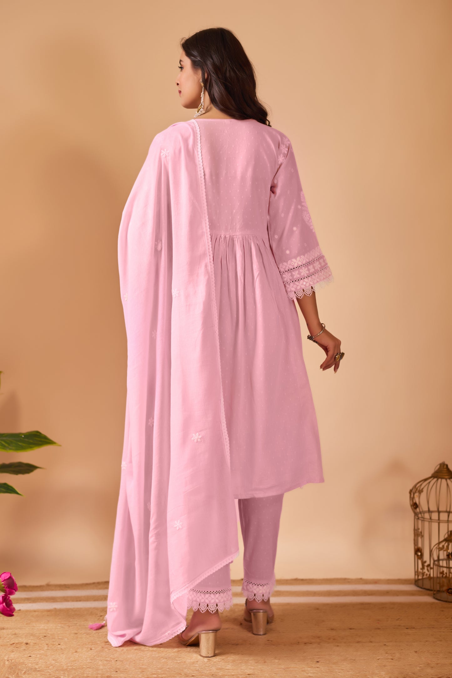 Chikankari Dobby Mal Cotton Suit Set – Blush Pink
