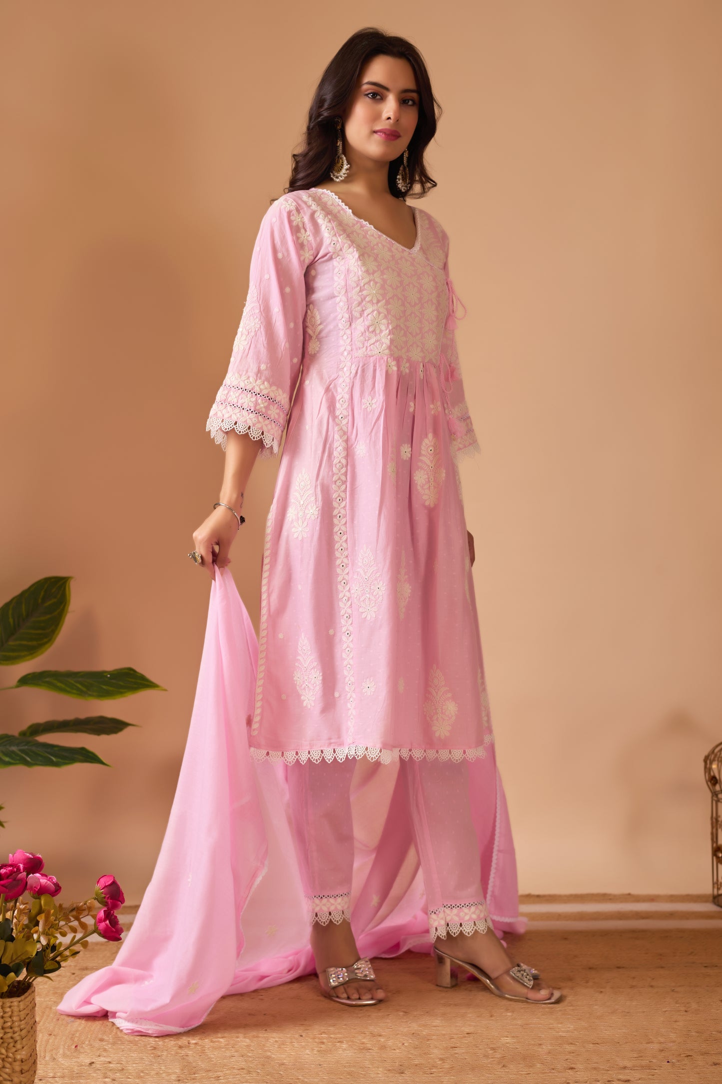 Chikankari Dobby Mal Cotton Suit Set – Blush Pink