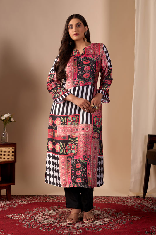 Multicoulour Pure Satin Kurta Set #1896