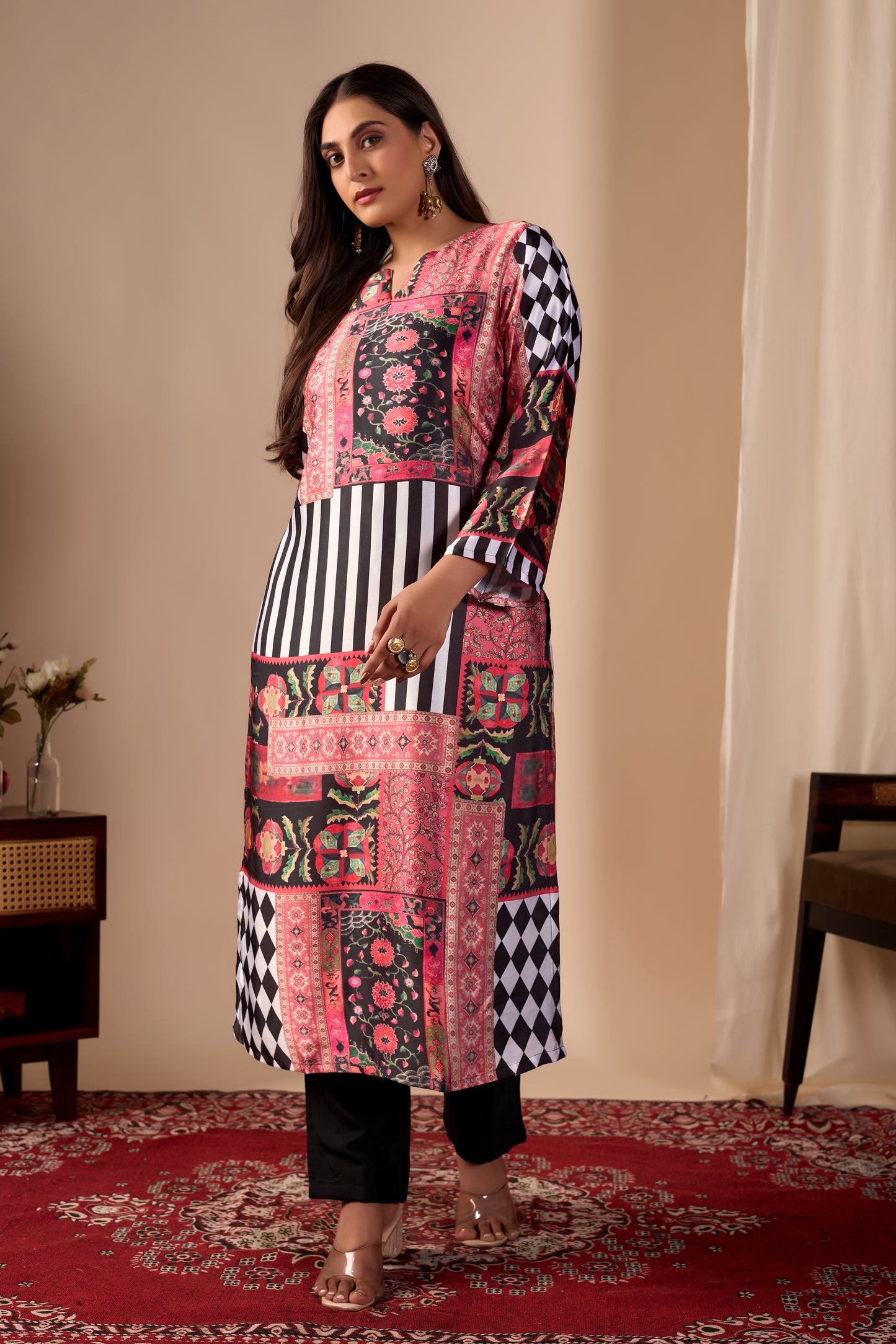 Multicoulour Pure Satin Kurta Set #1896