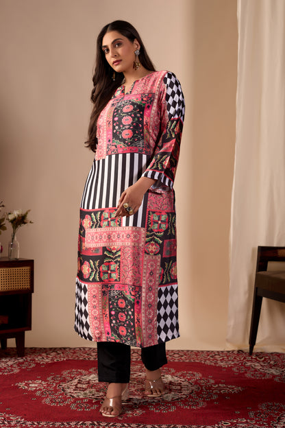 Multicoulour Pure Satin Kurta Set #1896