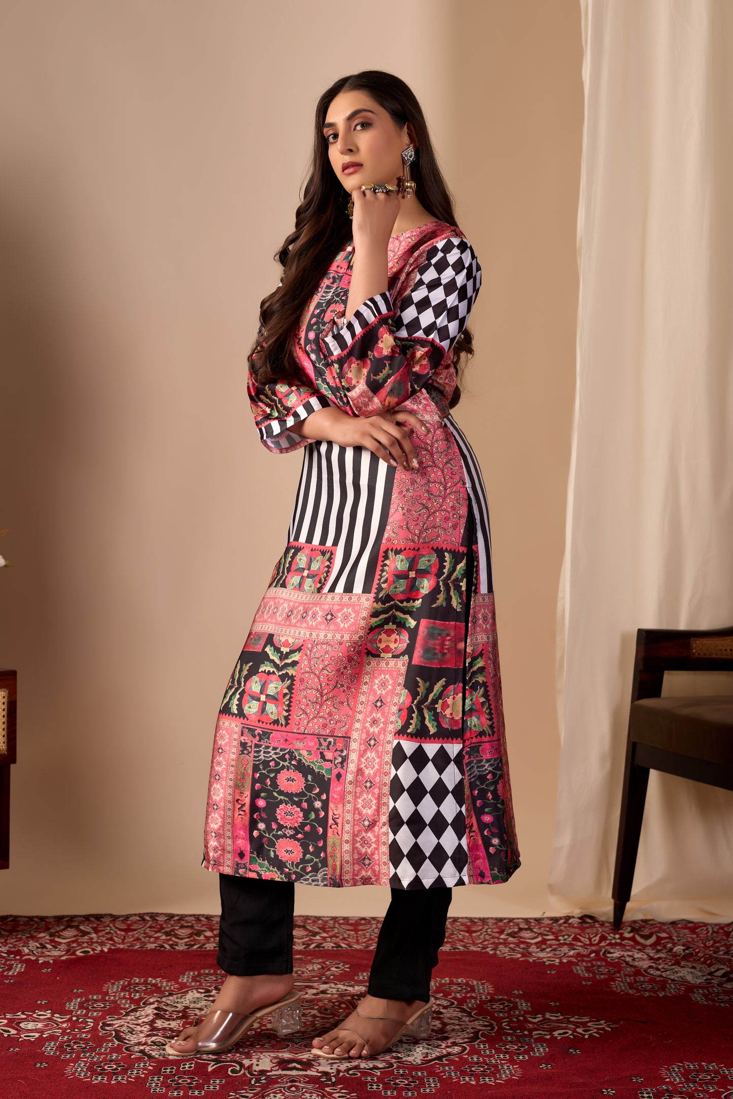 Multicoulour Pure Satin Kurta Set #1896