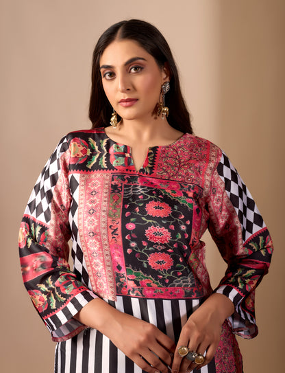 Multicoulour Pure Satin Kurta Set #1896