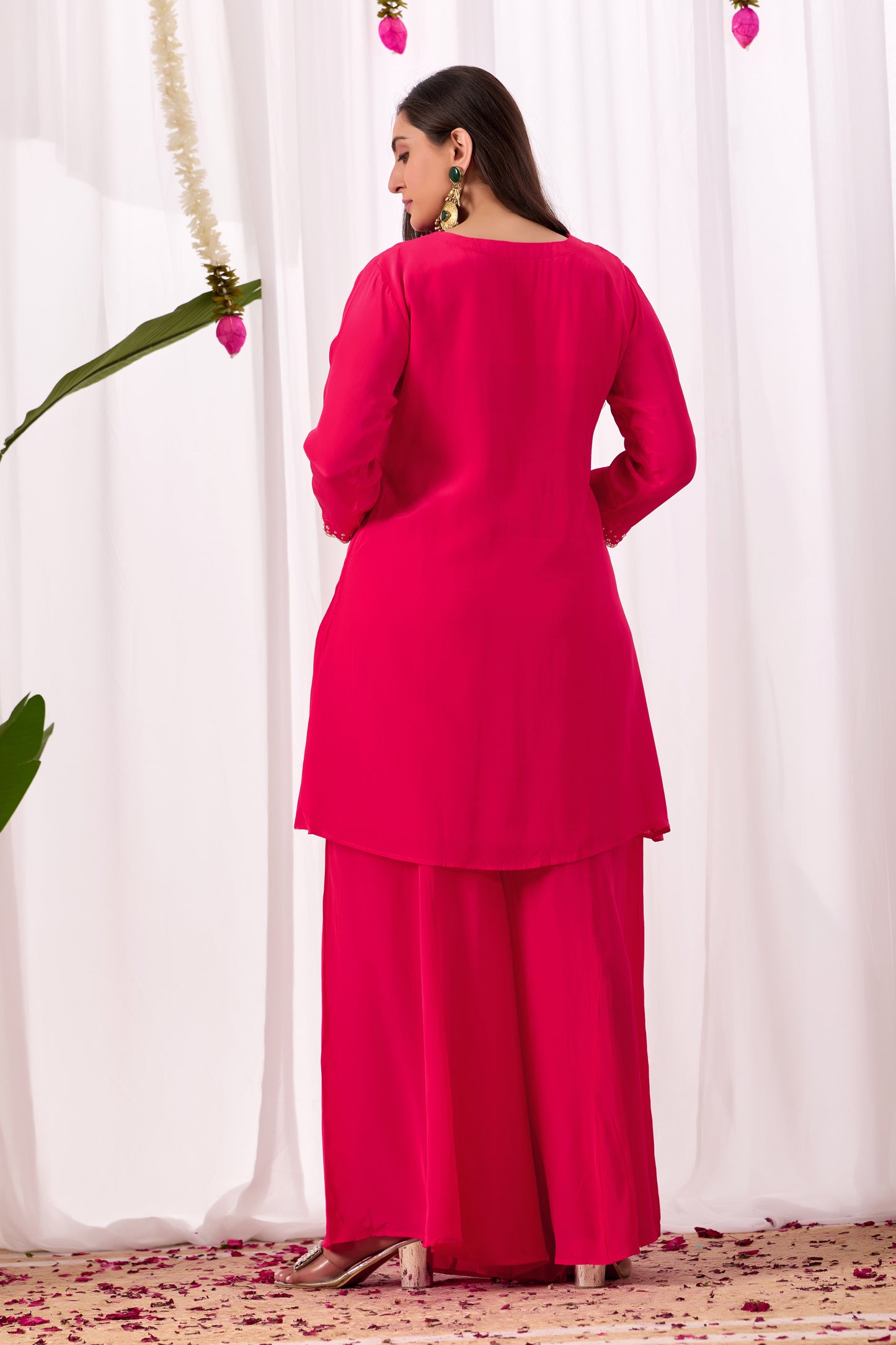 Hot Pink Pure Crepe Handwork Co-ord Set #1898