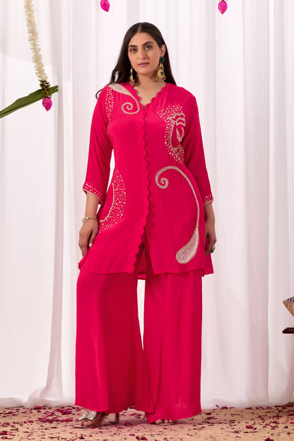 Hot Pink Pure Crepe Handwork Co-ord Set #1898