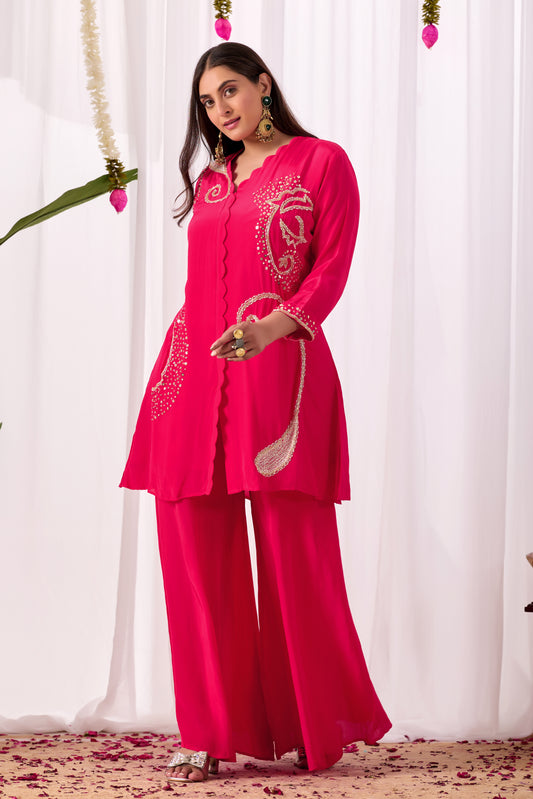 Hot Pink Pure Crepe Handwork Co-ord Set #1898