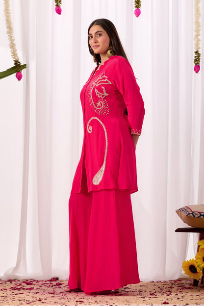 Hot Pink Pure Crepe Handwork Co-ord Set #1898