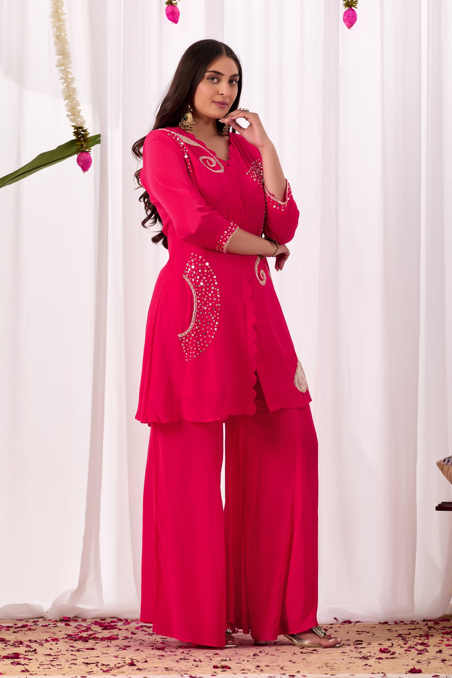 Hot Pink Pure Crepe Handwork Co-ord Set #1898