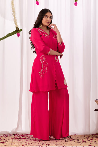 Hot Pink Pure Crepe Handwork Co-ord Set #1898