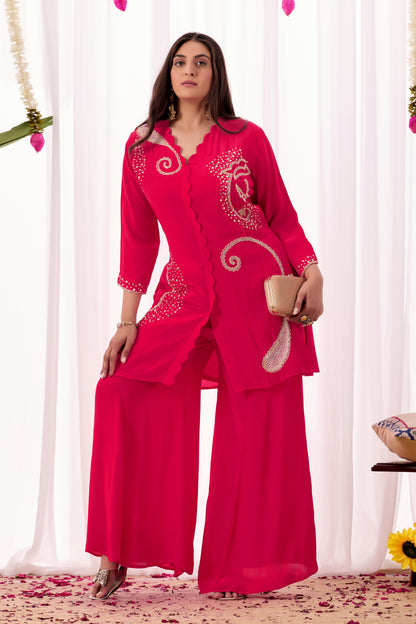 Hot Pink Pure Crepe Handwork Co-ord Set #1898