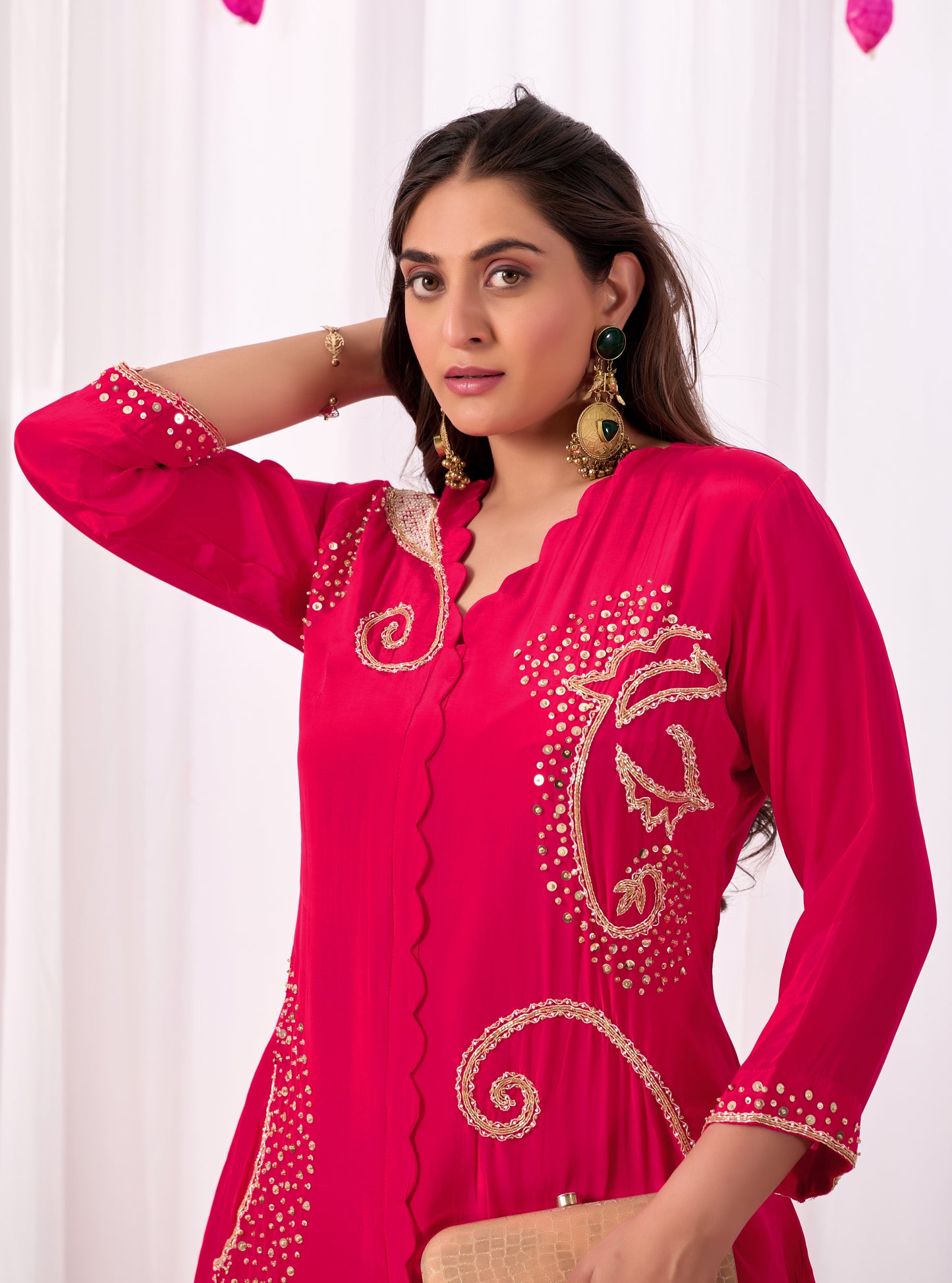 Hot Pink Pure Crepe Handwork Co-ord Set #1898