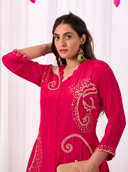 Hot Pink Pure Crepe Handwork Co-ord Set #1898