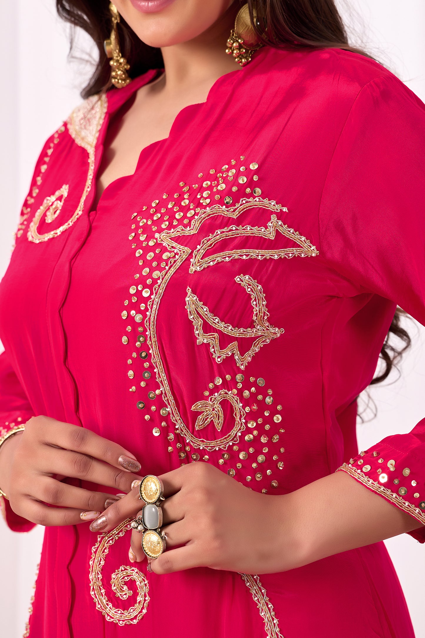 Hot Pink Pure Crepe Handwork Co-ord Set #1898