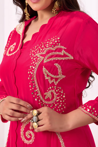 Hot Pink Pure Crepe Handwork Co-ord Set #1898