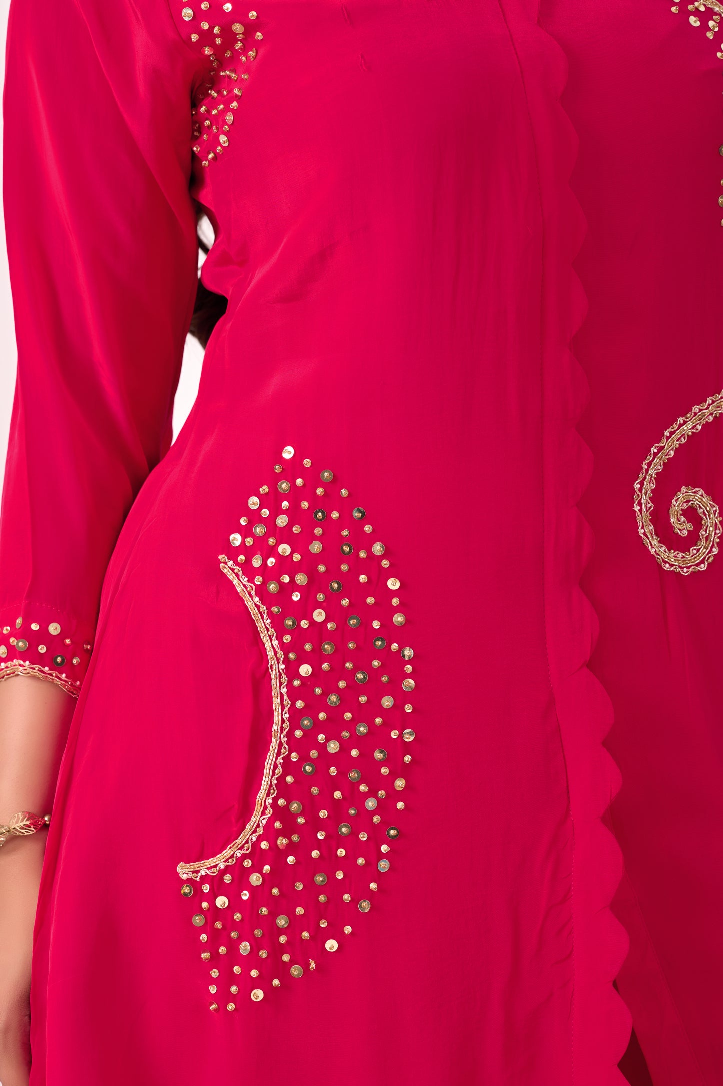 Hot Pink Pure Crepe Handwork Co-ord Set #1898