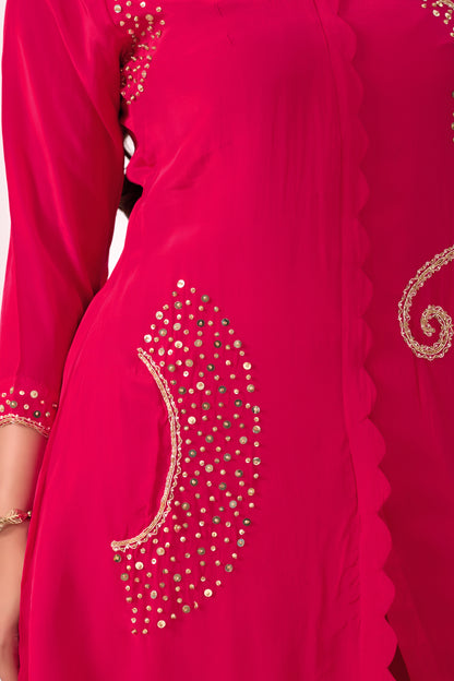 Hot Pink Pure Crepe Handwork Co-ord Set #1898