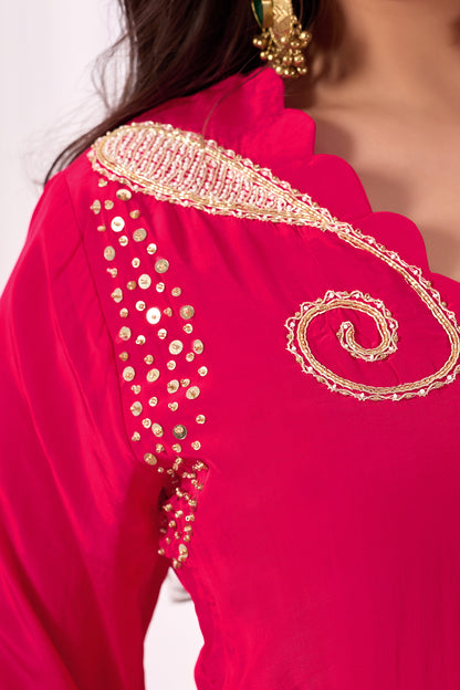 Hot Pink Pure Crepe Handwork Co-ord Set #1898