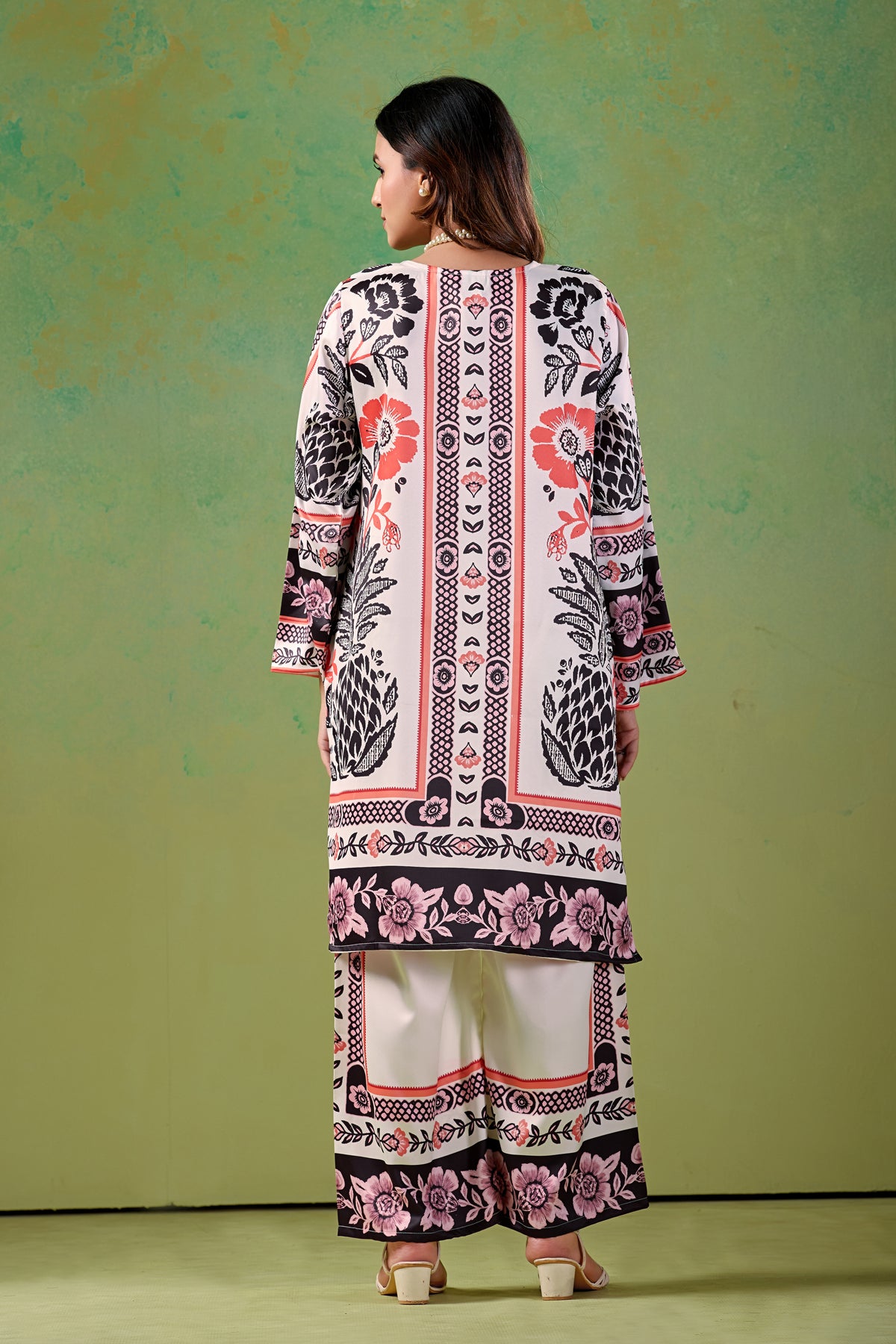 Ivory base with Coral-Orange Turkish  Co - Ord Set #1939