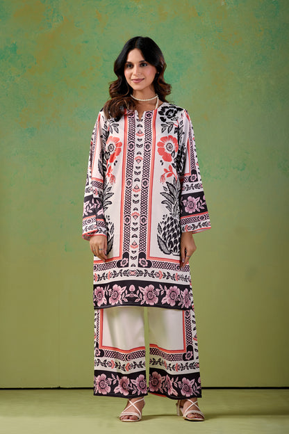 Ivory base with Coral-Orange Turkish  Co - Ord Set #1939