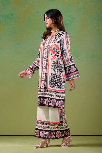 Ivory base with Coral-Orange Turkish  Co - Ord Set #1939
