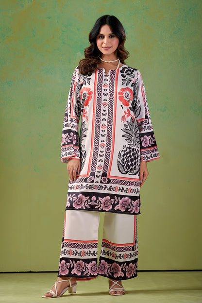 Ivory base with Coral-Orange Turkish  Co - Ord Set #1939