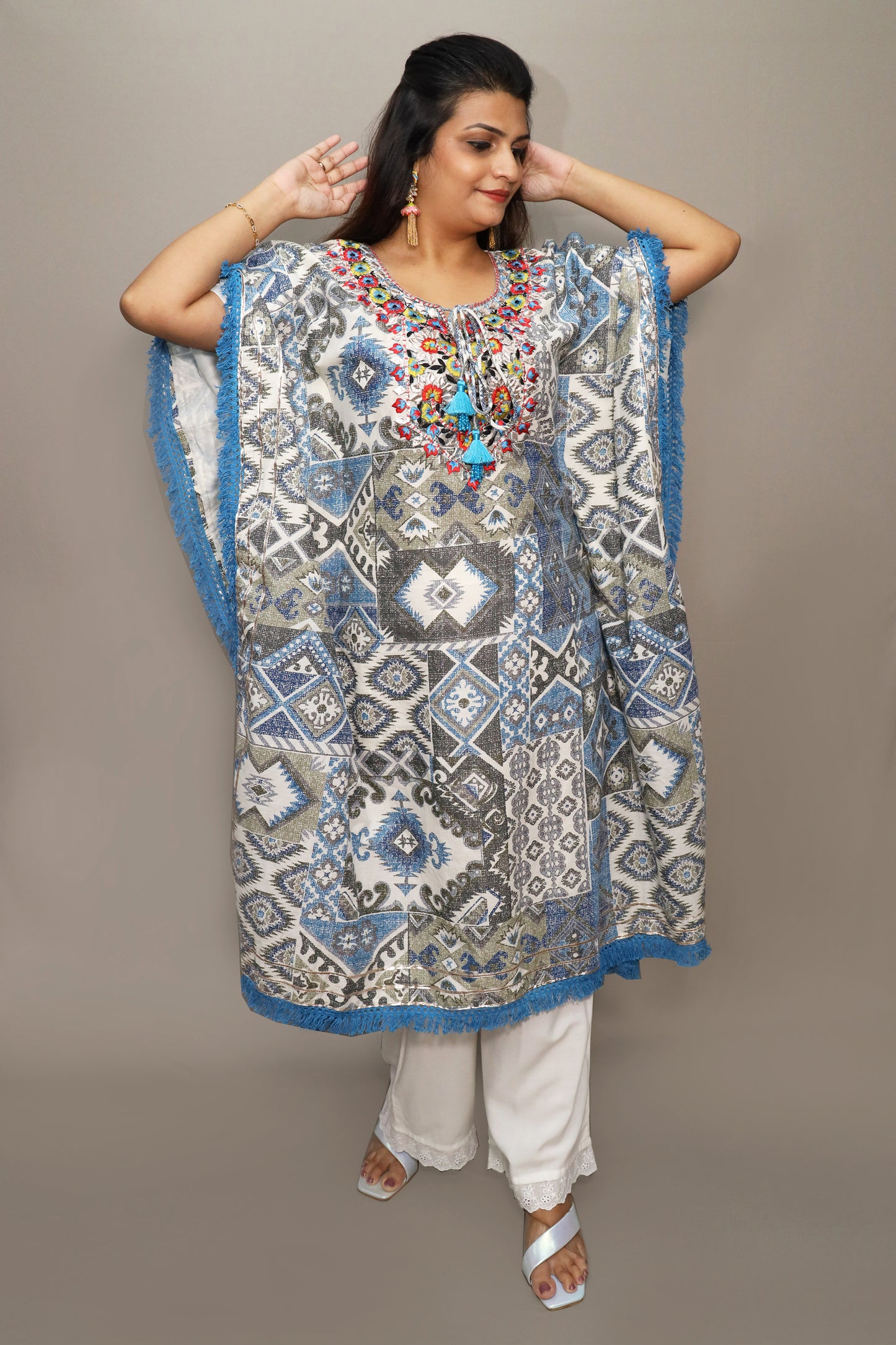Blue and White Gotta Work Kaftan Set #1547