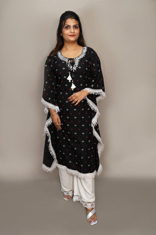 Black Bandhani Print Kaftan Set #1513